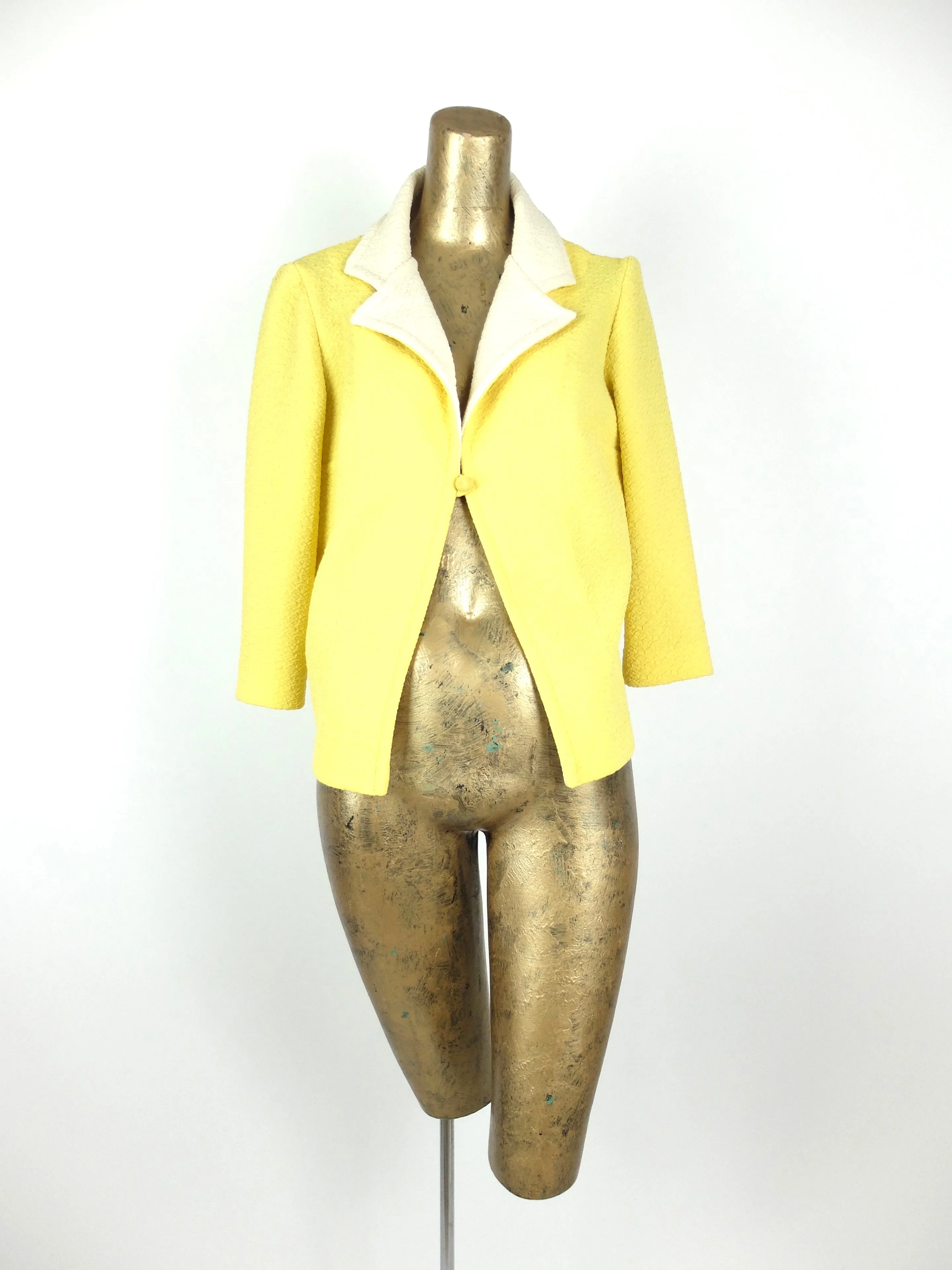 60s Mod Yellow Pastel Collared 3/4 Sleeve Blazer Jacket