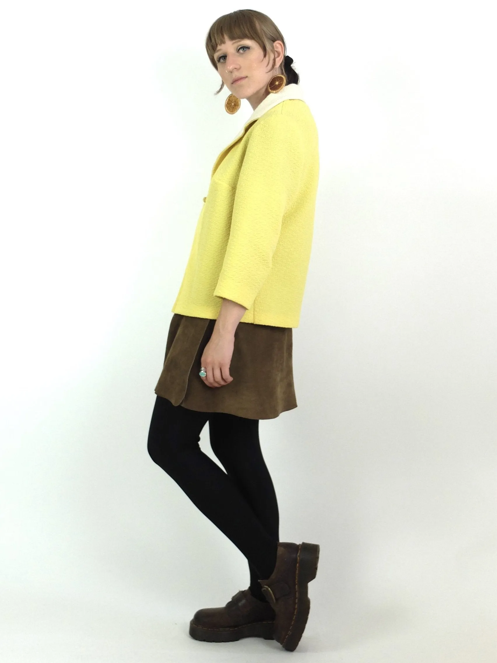 60s Mod Yellow Pastel Collared 3/4 Sleeve Blazer Jacket