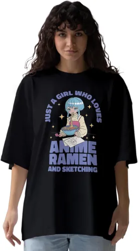 Anime Ramen Sketching Trendy Oversized T-Shirts for Women, Cotton T-Shirts, Perfect for Casual Wear | WB.6.31