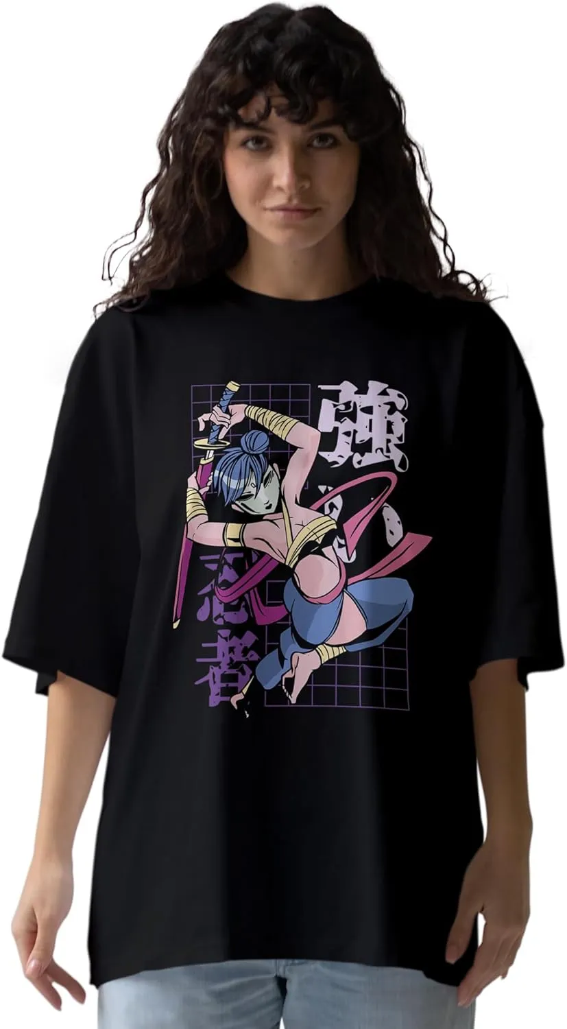 Anime Warrior Girl Trendy Oversized T-Shirts for Women, Cotton T-Shirts, Perfect for Casual Wear | WB.6.25