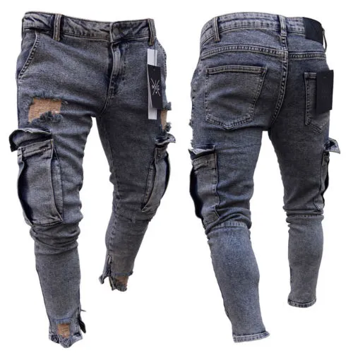 Casual Frayed Slim Fit Denim Pants