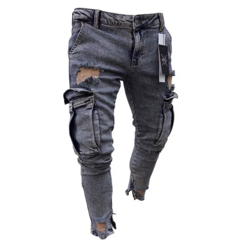 Casual Frayed Slim Fit Denim Pants