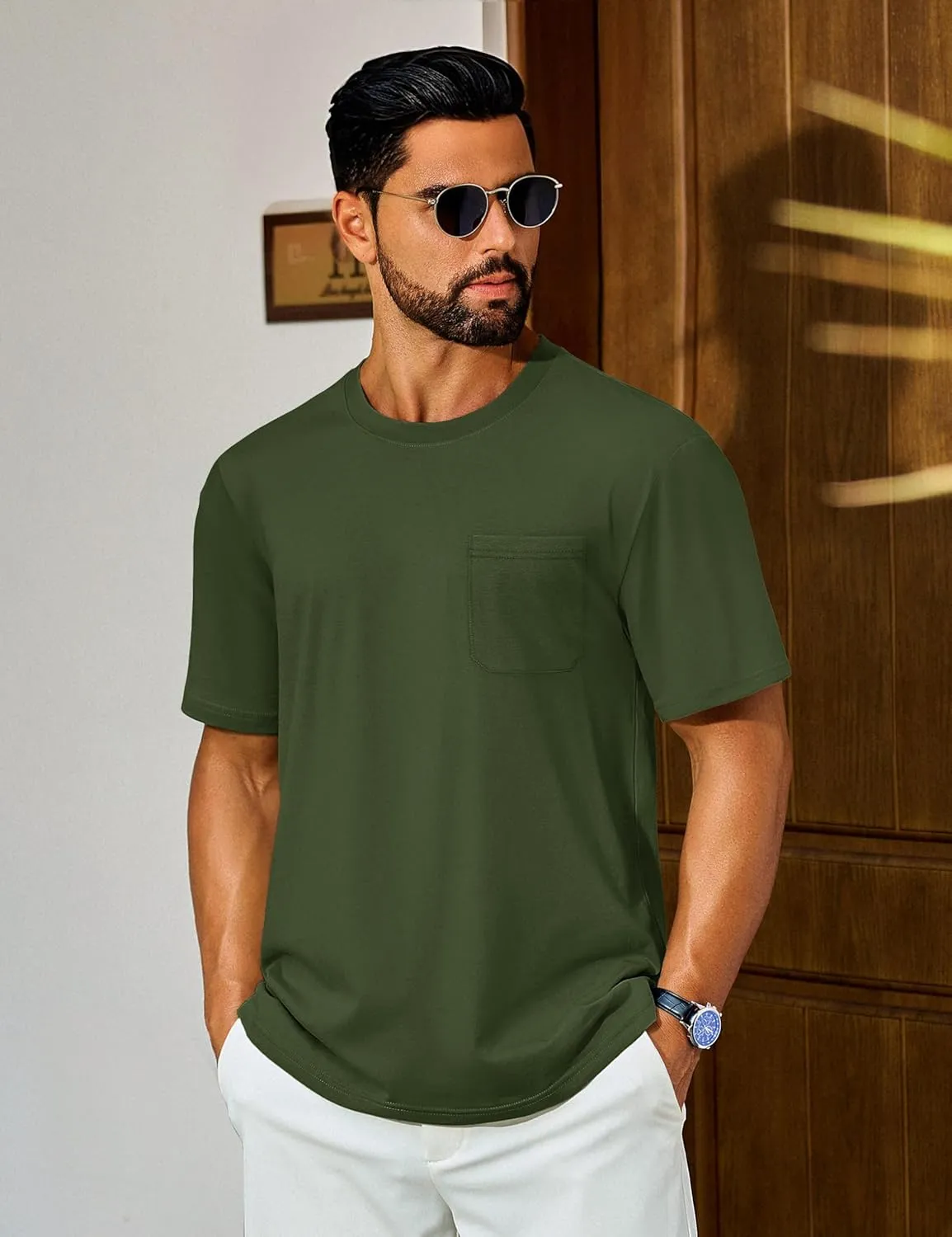 Cotrasen Men's T-Shirts Cotton Short Sleeve T Shirts for Men UPF 50  Moisture Wicking T-Shirt Casual Crew Neck Pocket Tee