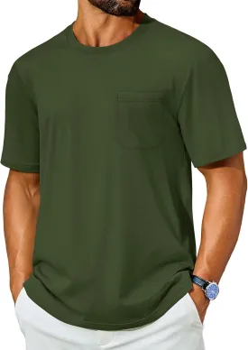 Cotrasen Men's T-Shirts Cotton Short Sleeve T Shirts for Men UPF 50  Moisture Wicking T-Shirt Casual Crew Neck Pocket Tee
