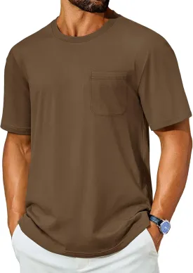 Cotrasen Men's T-Shirts Cotton Short Sleeve T Shirts for Men UPF 50  Moisture Wicking T-Shirt Casual Crew Neck Pocket Tee