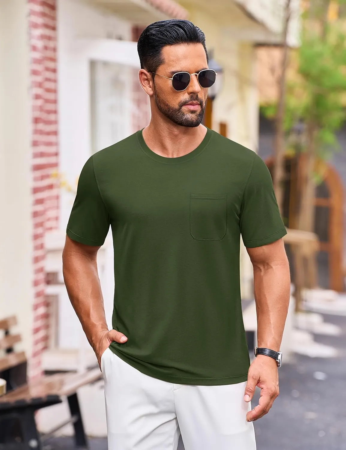 Cotrasen Men's T-Shirts Cotton Short Sleeve T Shirts for Men UPF 50  Moisture Wicking T-Shirt Casual Crew Neck Pocket Tee