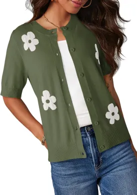 Dokotoo Cardigan Sweaters for Women Printed Round Neck Button Cardigan Womens Tops Open Front Summer Sweaters for Women