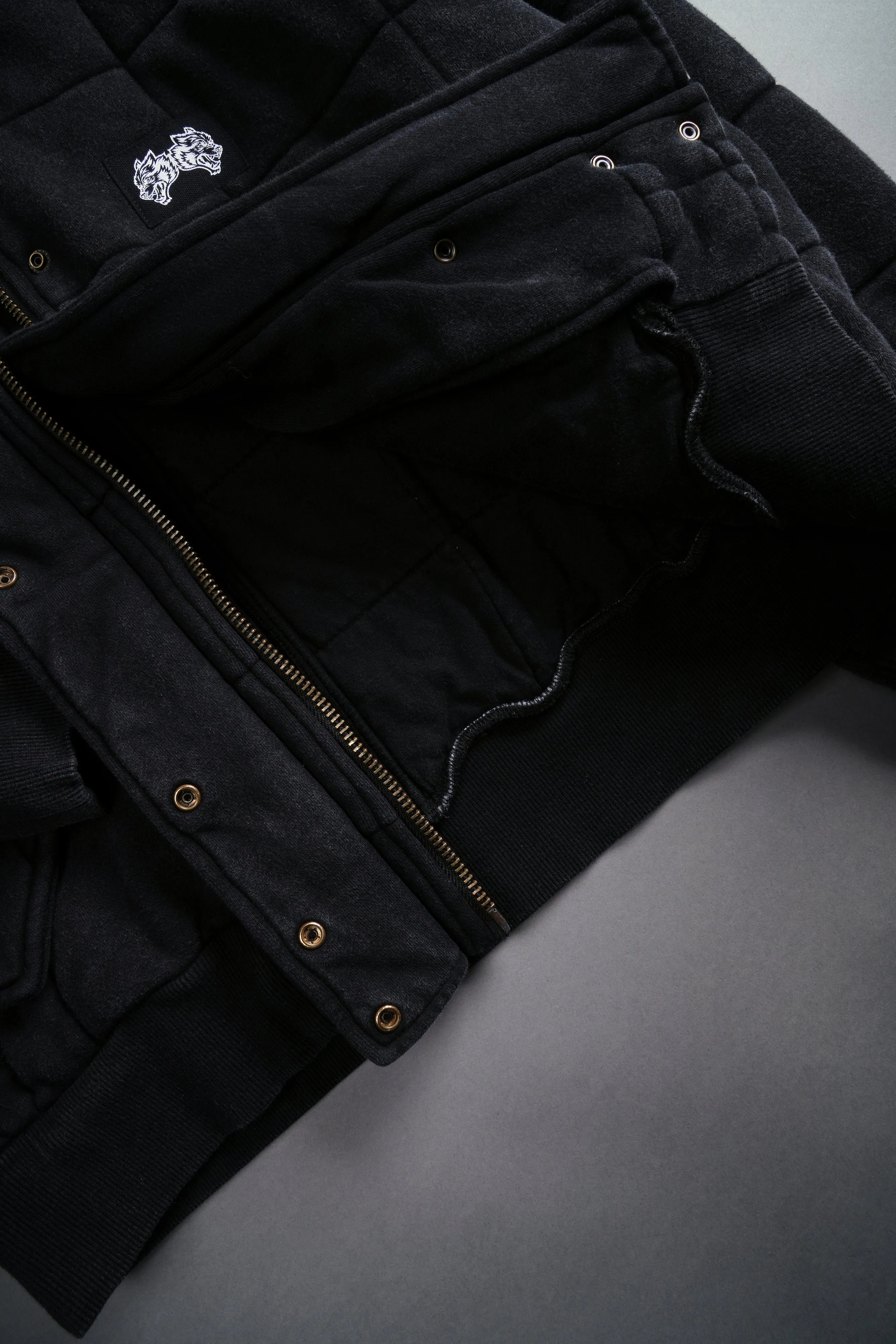 Dual Patch Cropped Quilted She Foley Bomber Jacket in Black