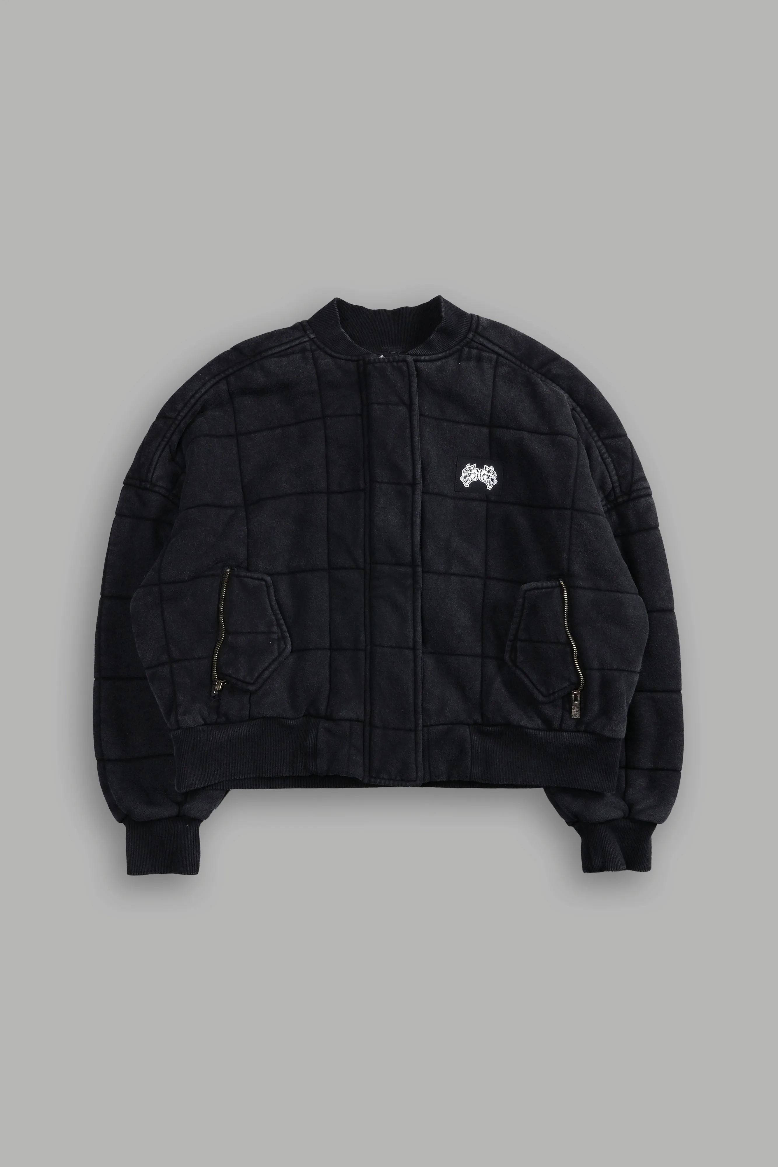Dual Patch Cropped Quilted She Foley Bomber Jacket in Black