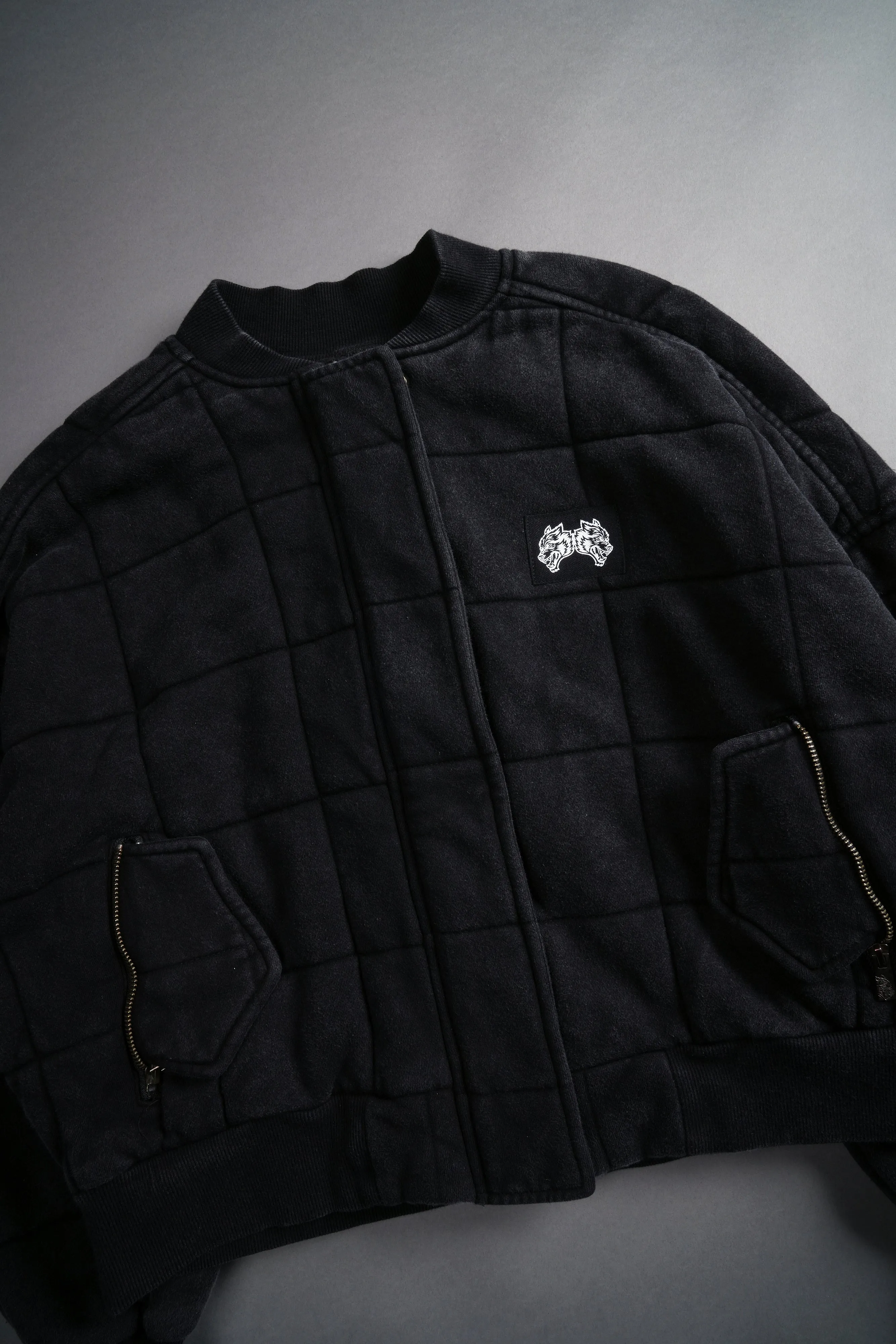 Dual Patch Cropped Quilted She Foley Bomber Jacket in Black