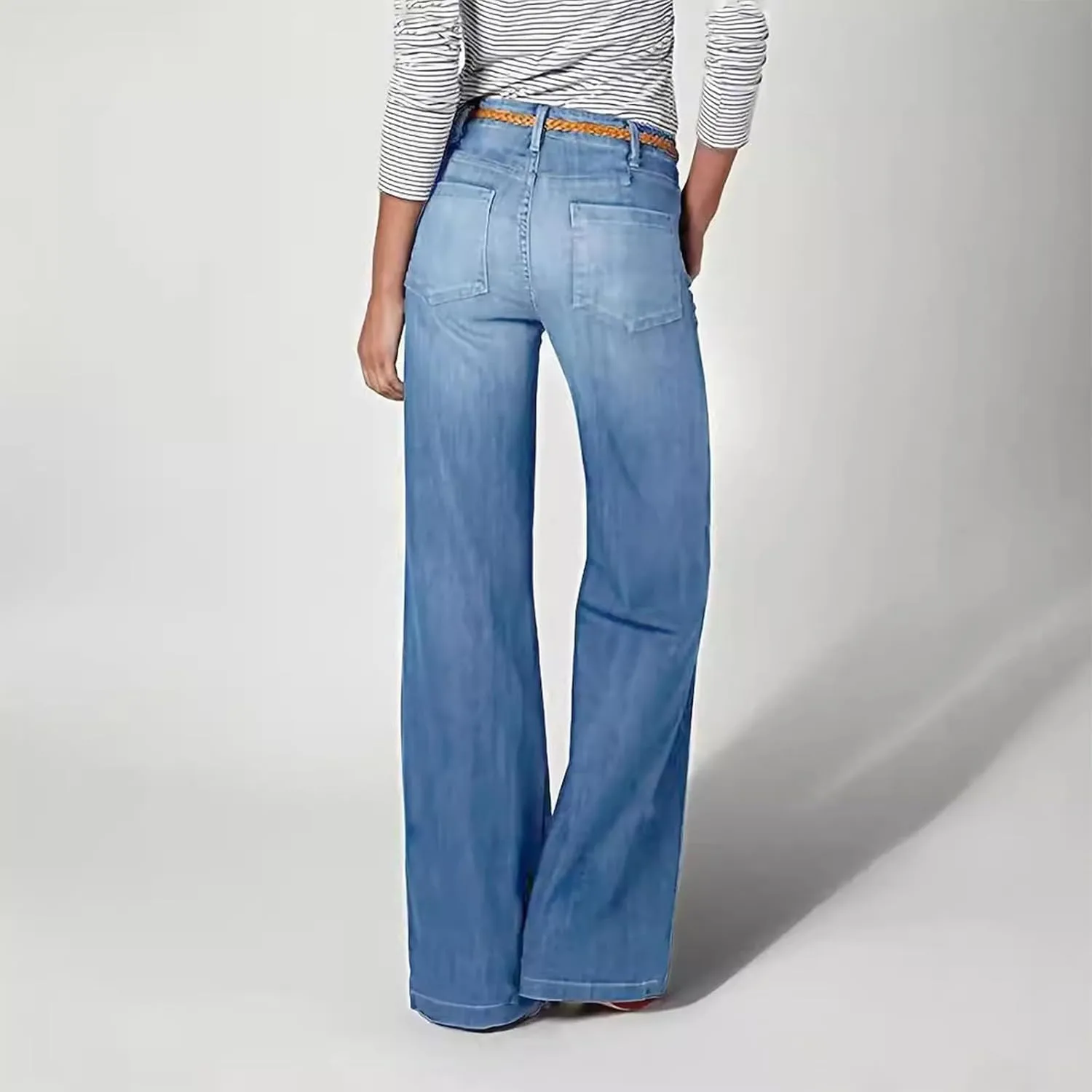 Flare Jeans for Women Stretchy High Waisted Wide Leg Straight Y2k Distressed Denim Bell Bottom Jeans with Pockets
