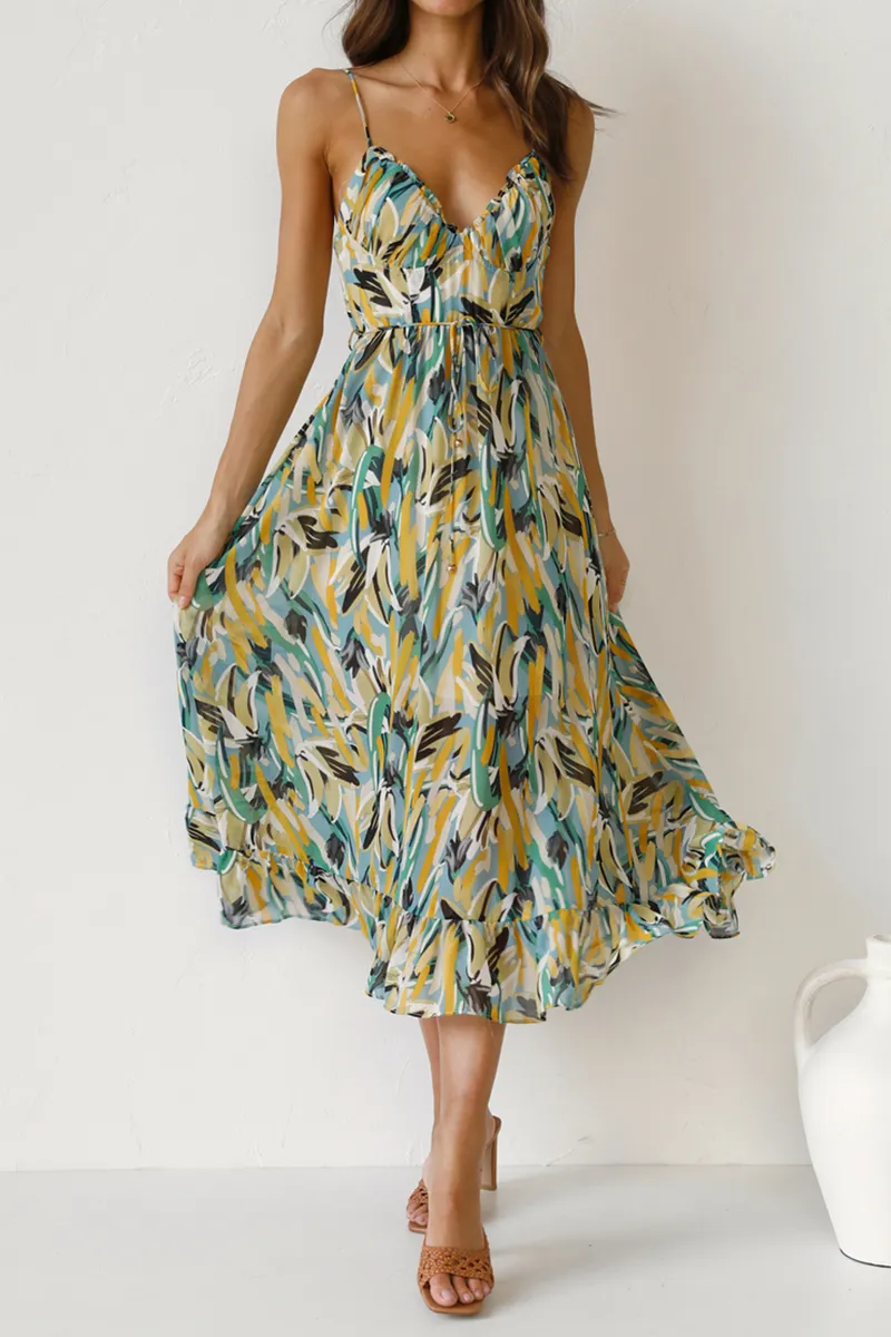 Floral Print Ruffle Hem Slip Dress