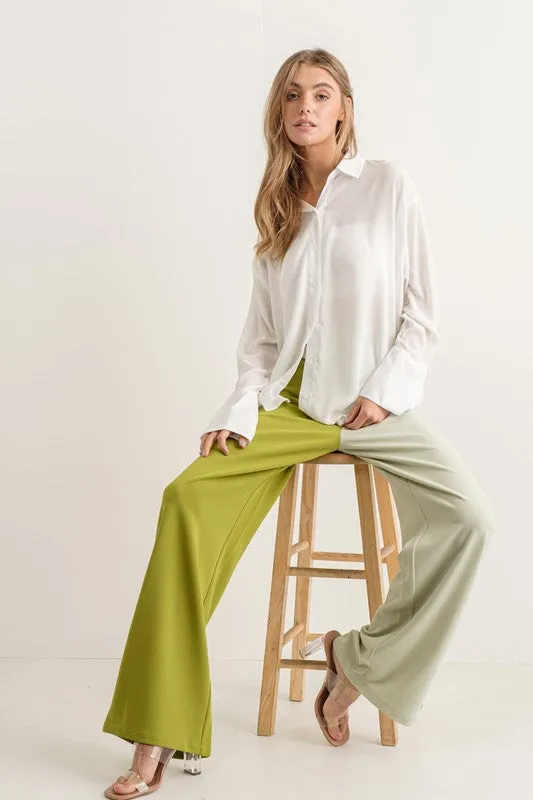 Green Sage Half Half Long Pants