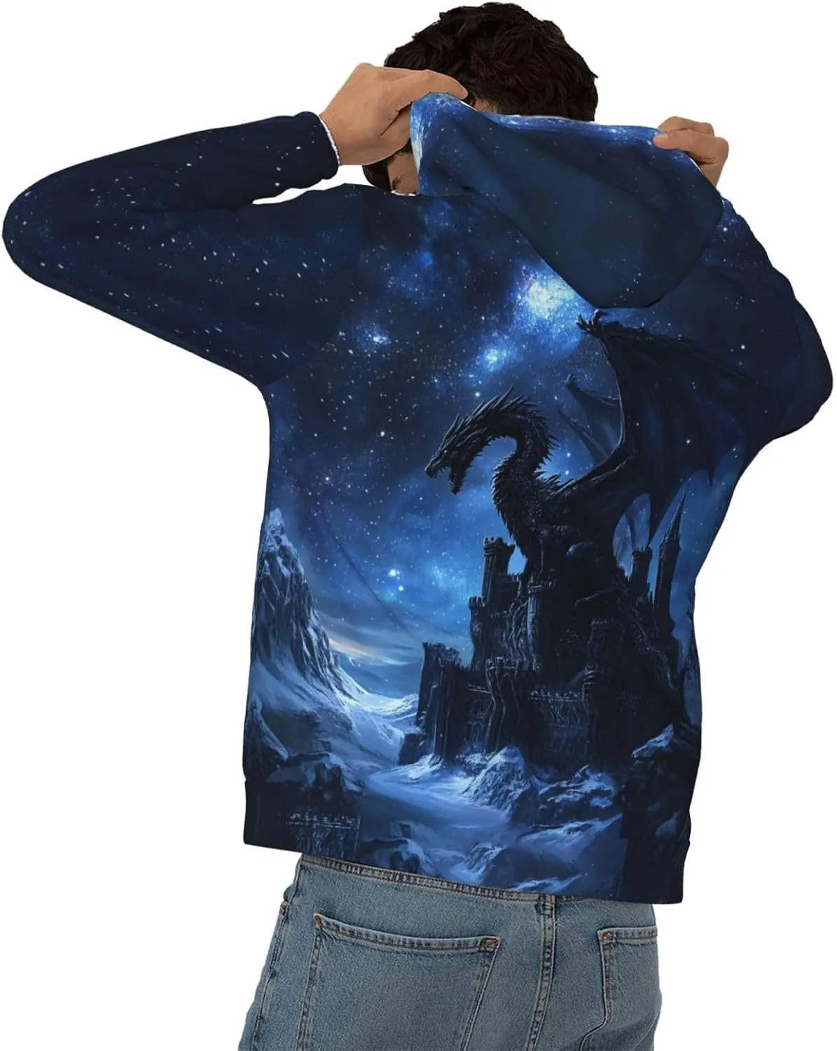 Hoodies for Men Novelty Mens Hoodies 3D Prints Thick Men's Graphic Pullover Hooded Sweatshirts with Big Pockets