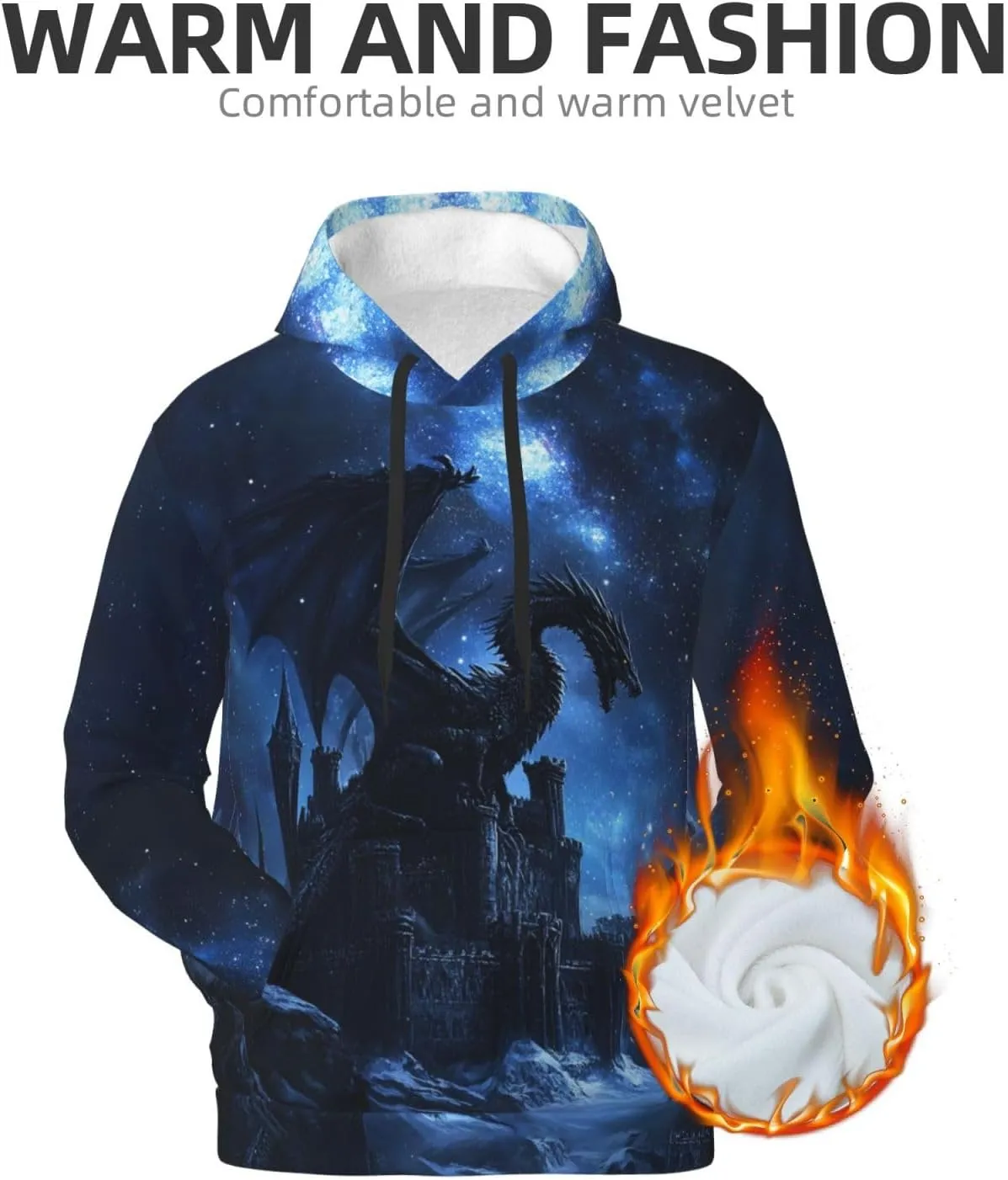 Hoodies for Men Novelty Mens Hoodies 3D Prints Thick Men's Graphic Pullover Hooded Sweatshirts with Big Pockets
