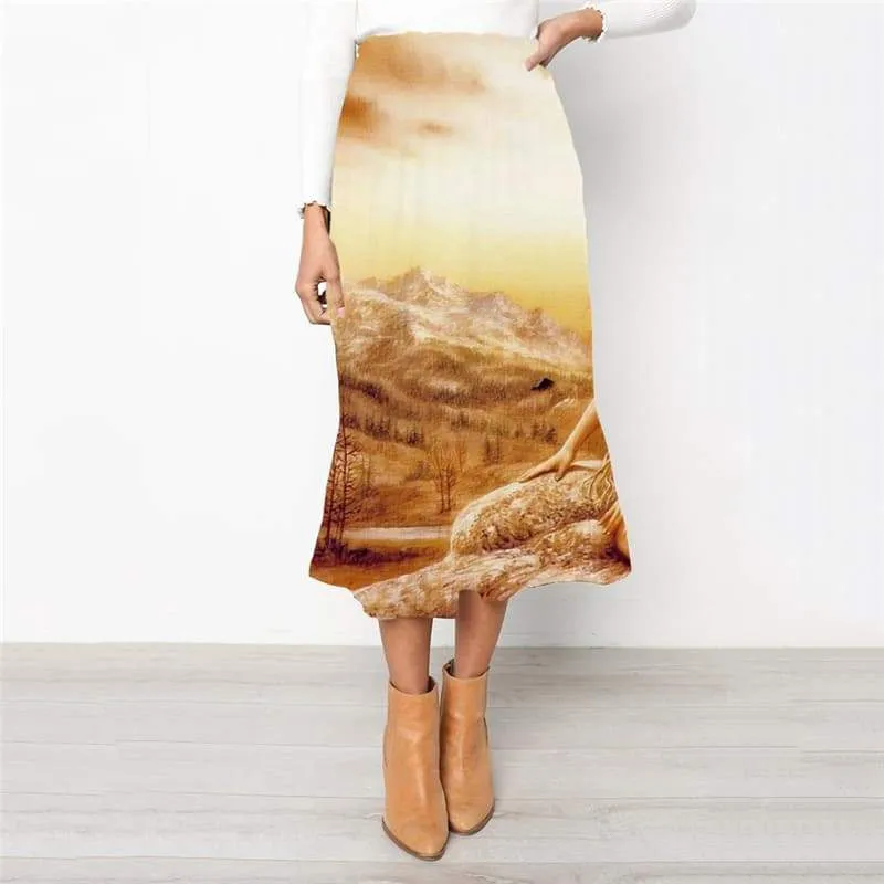 Indios Skirts Women Forest Skirt Ladies Landscape School skirt Mountain High waist skirts