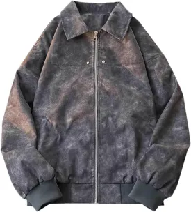 Men Suede Jacket Full Zip Casual Vintage Bomber Jackets Classic Trucker Fishing Coat Maillard Couple Top Big &Tall