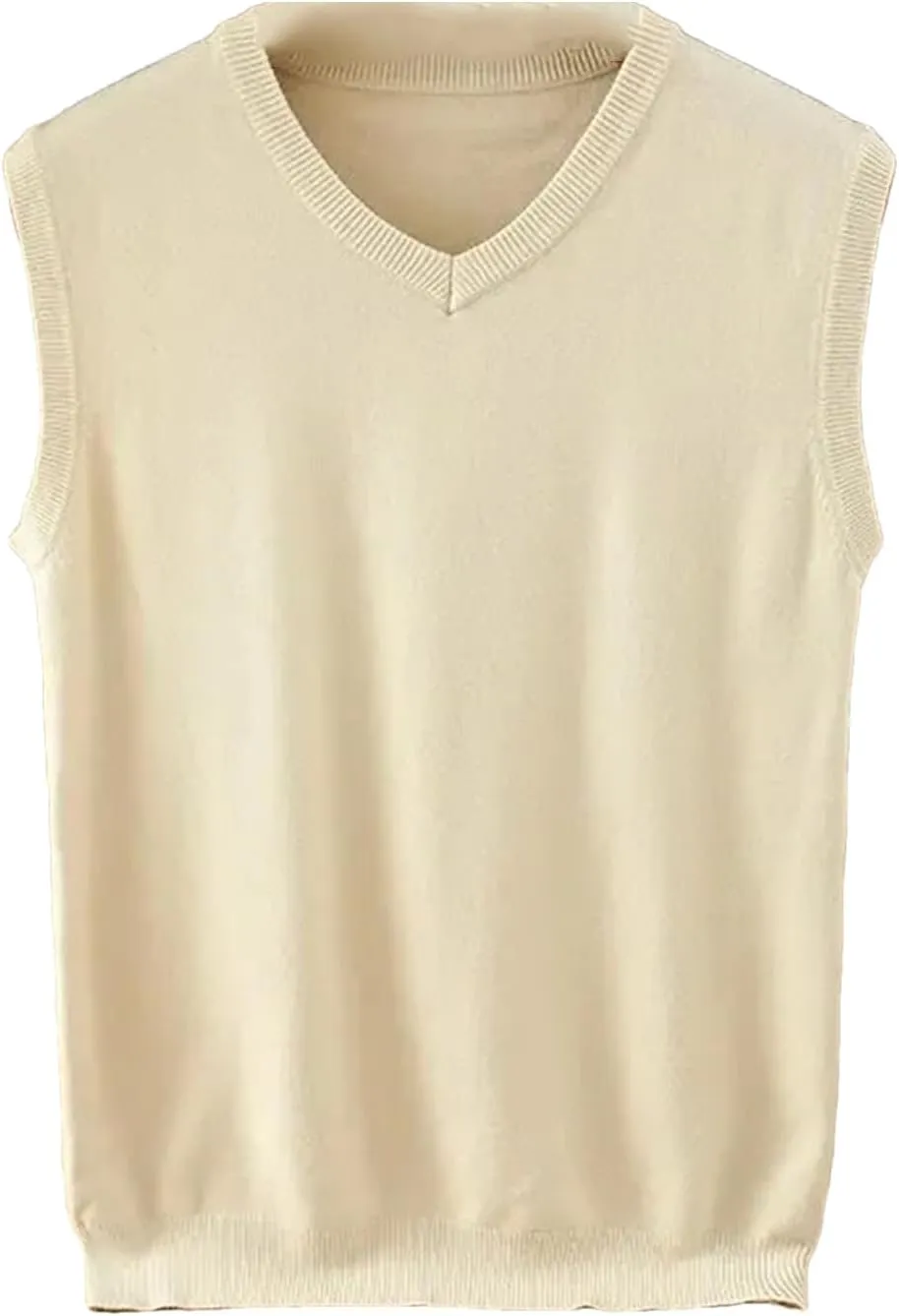 Men's Cashmere Knitted Vest Casual V-Neck Sleeveless Sweaters Jumper Tops