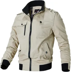Men's Casual Bomber Jackets Stand Collar Military Jacket Windbreaker Classic Cozy Outwear with Pockets