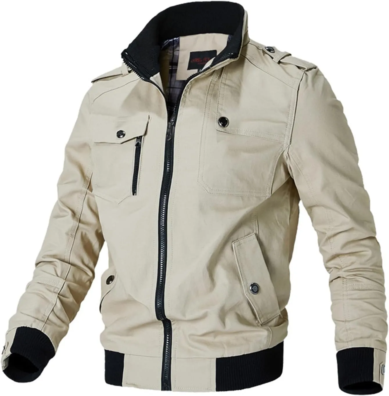 Men's Casual Bomber Jackets Stand Collar Military Jacket Windbreaker Classic Cozy Outwear with Pockets