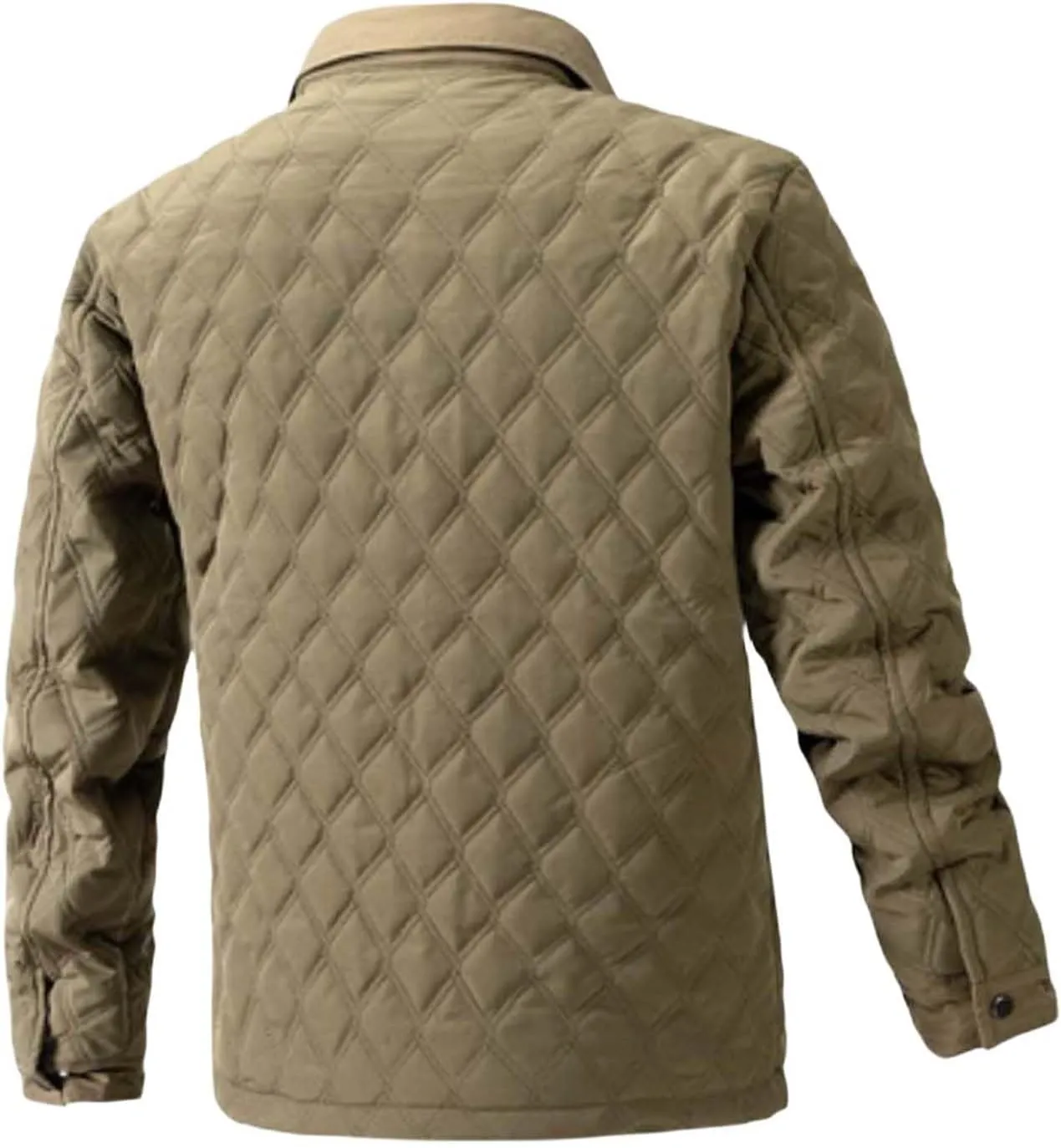 Men's Diamond Quilted Puffer Jacket Casual Fall Winter Shirts Snap Button Down Shirt Jackets for Men with Pockets
