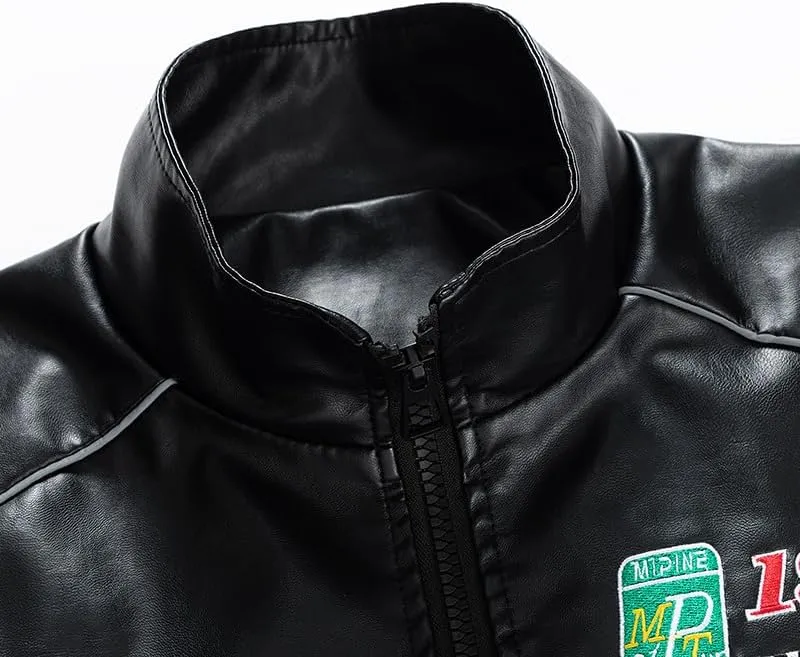 Men's Faux Leather Jacket Oversized Varsity Jacket Zipper Closure Casual Jacket Unisex Motorcycle Jacket