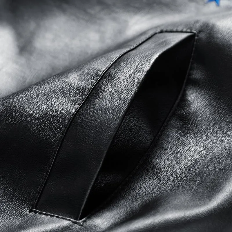 Men's Faux Leather Jacket Oversized Varsity Jacket Zipper Closure Casual Jacket Unisex Motorcycle Jacket
