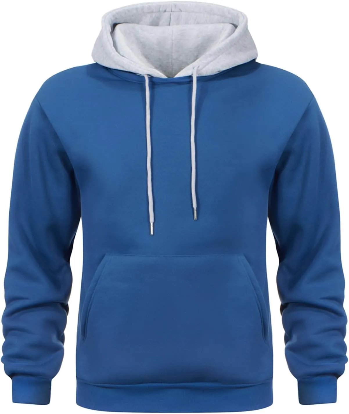 Mens Hoodies Pullover Color Block Fleece Long Sleeve Sweatshirt Tops with Pocket