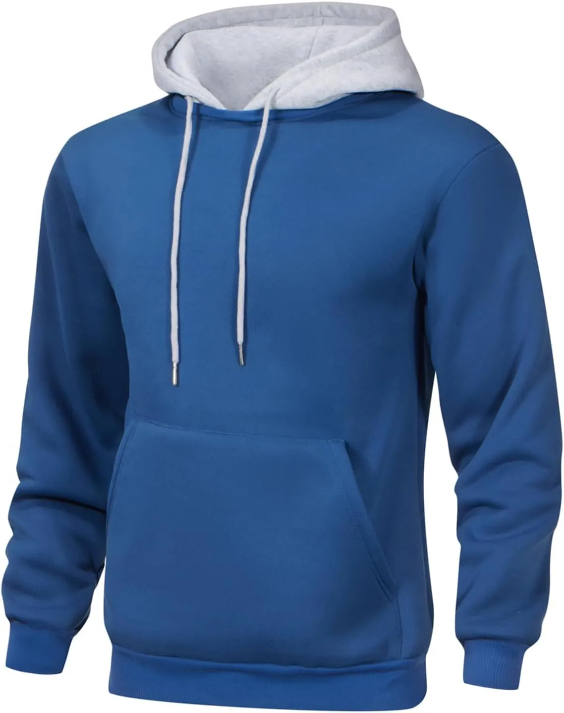 Mens Hoodies Pullover Color Block Fleece Long Sleeve Sweatshirt Tops with Pocket