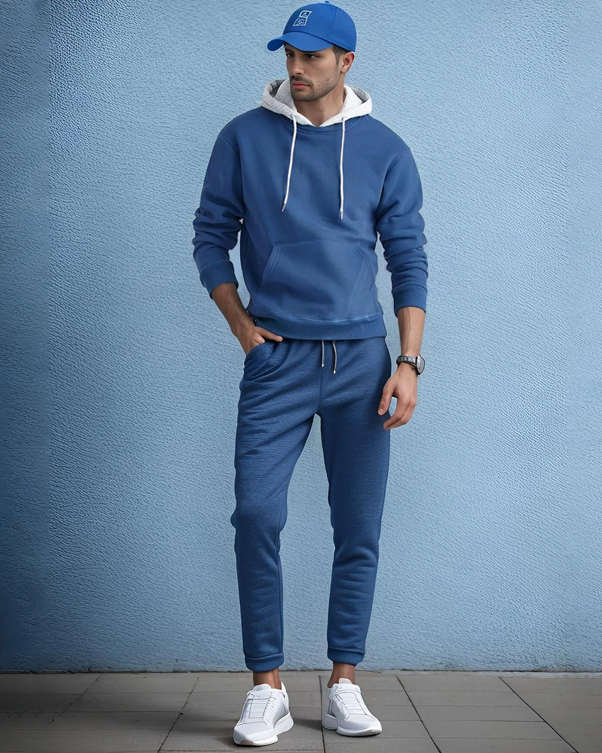 Mens Hoodies Pullover Color Block Fleece Long Sleeve Sweatshirt Tops with Pocket