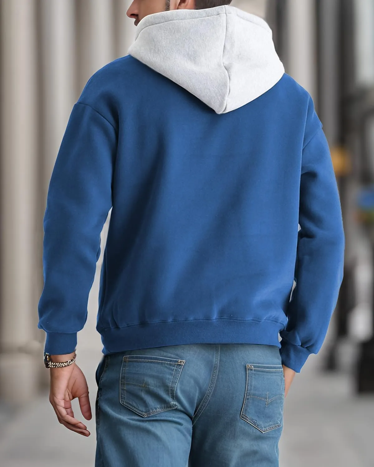 Mens Hoodies Pullover Color Block Fleece Long Sleeve Sweatshirt Tops with Pocket