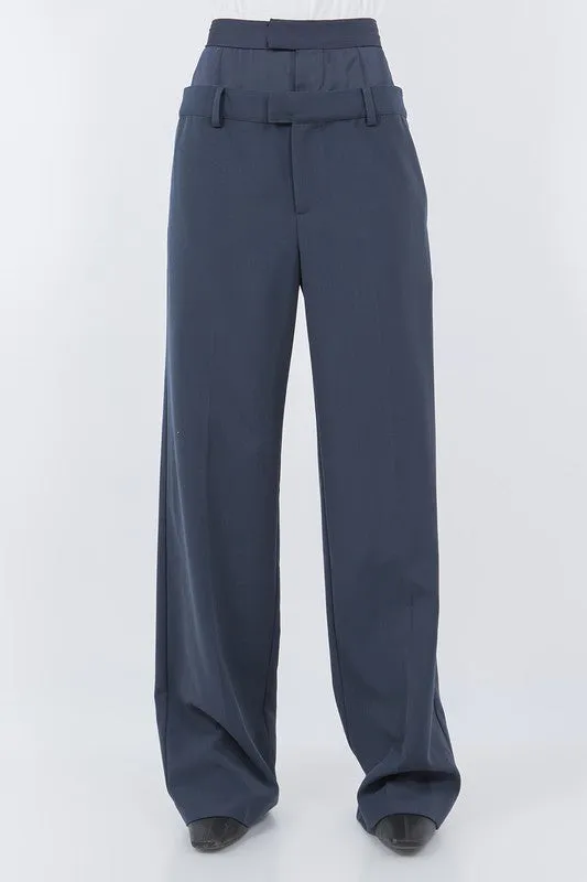 Navy Double Waist Trousers