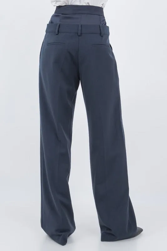 Navy Double Waist Trousers