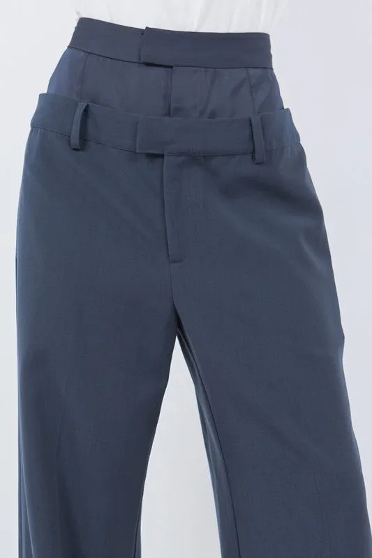 Navy Double Waist Trousers