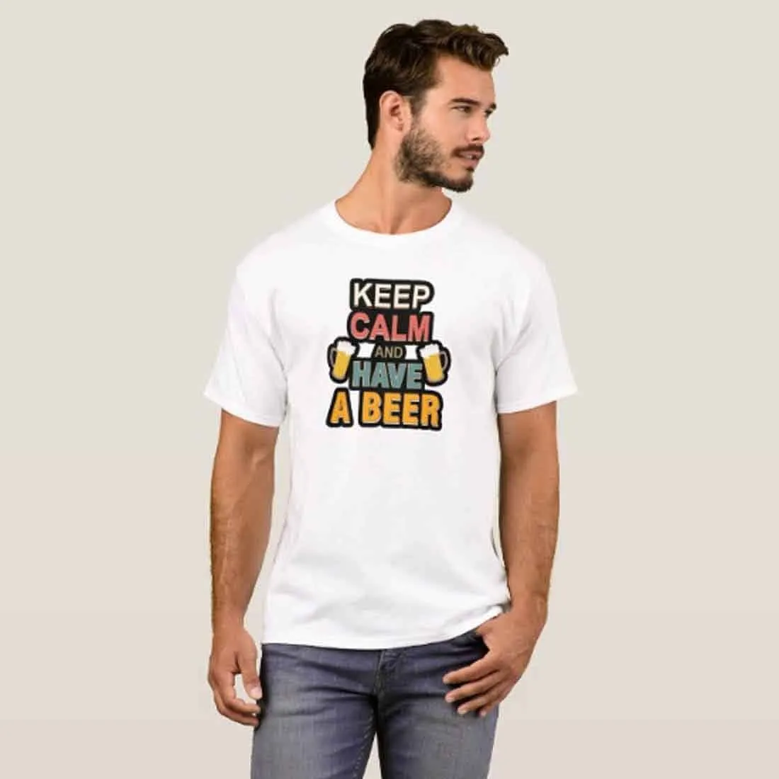 Nutcase Designer Round Neck Men's T-Shirt Wrinkle-Free Poly Cotton Tees - Keep Calm and Beer