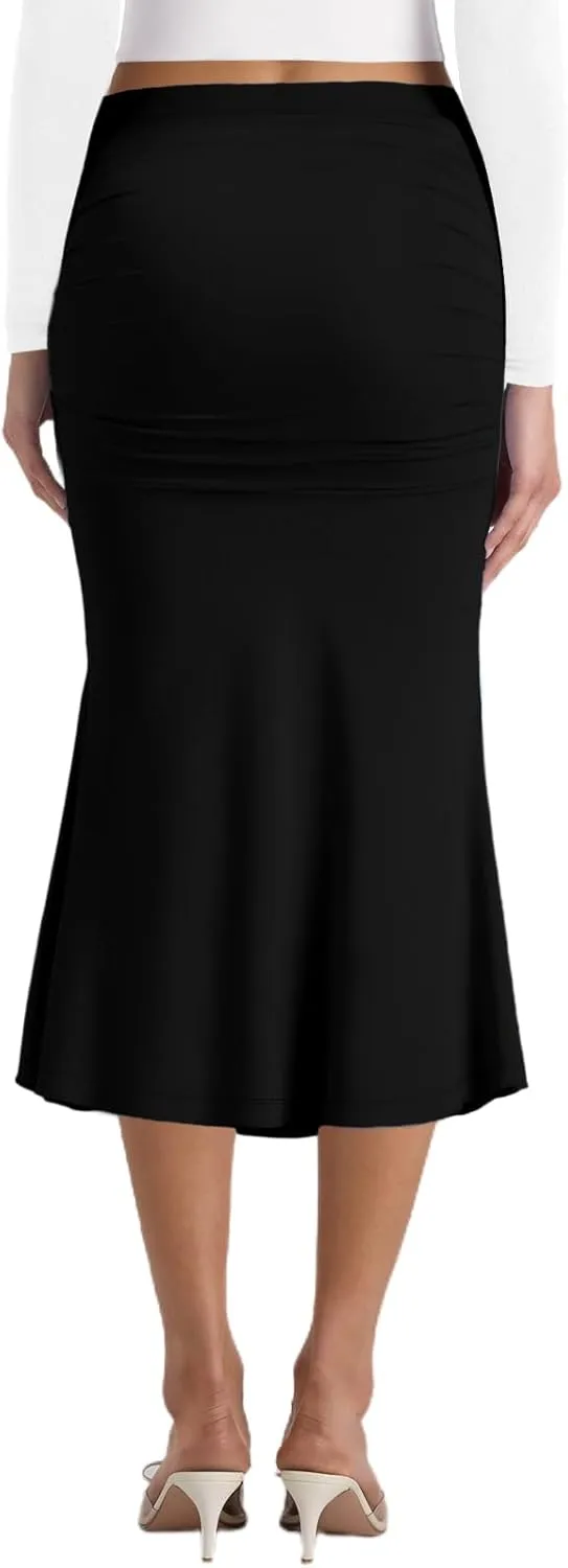 Pasgreson Women's Fishtail Midi Skirts High Waist Mermaid Bodycon Skirts Stretch Work Business Pencil Skirt
