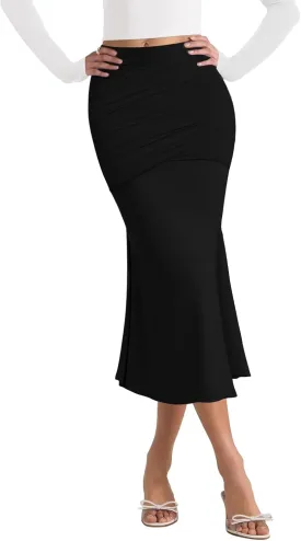 Pasgreson Women's Fishtail Midi Skirts High Waist Mermaid Bodycon Skirts Stretch Work Business Pencil Skirt