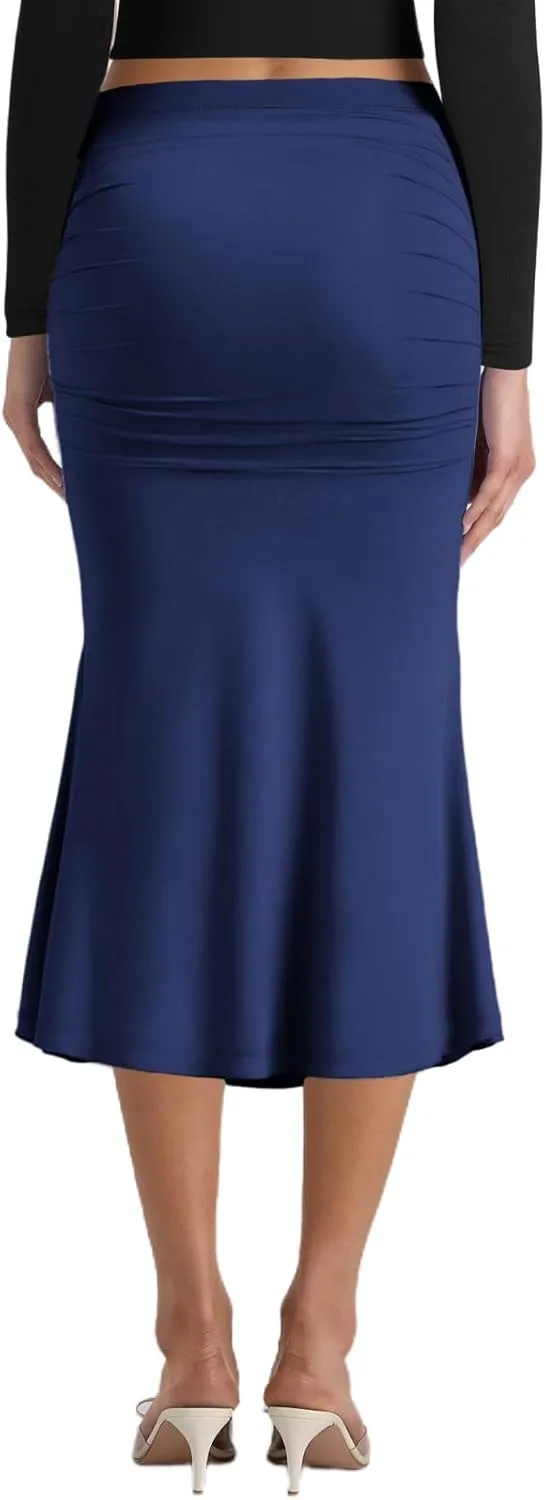 Pasgreson Women's Fishtail Midi Skirts High Waist Mermaid Bodycon Skirts Stretch Work Business Pencil Skirt