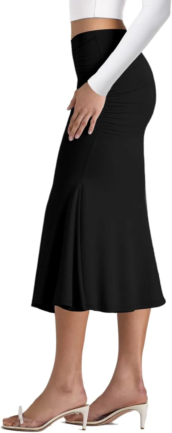 Pasgreson Women's Fishtail Midi Skirts High Waist Mermaid Bodycon Skirts Stretch Work Business Pencil Skirt