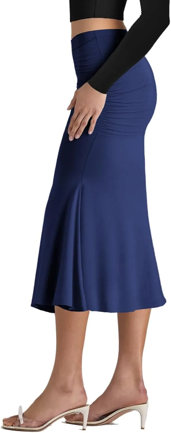 Pasgreson Women's Fishtail Midi Skirts High Waist Mermaid Bodycon Skirts Stretch Work Business Pencil Skirt