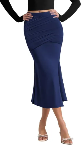 Pasgreson Women's Fishtail Midi Skirts High Waist Mermaid Bodycon Skirts Stretch Work Business Pencil Skirt