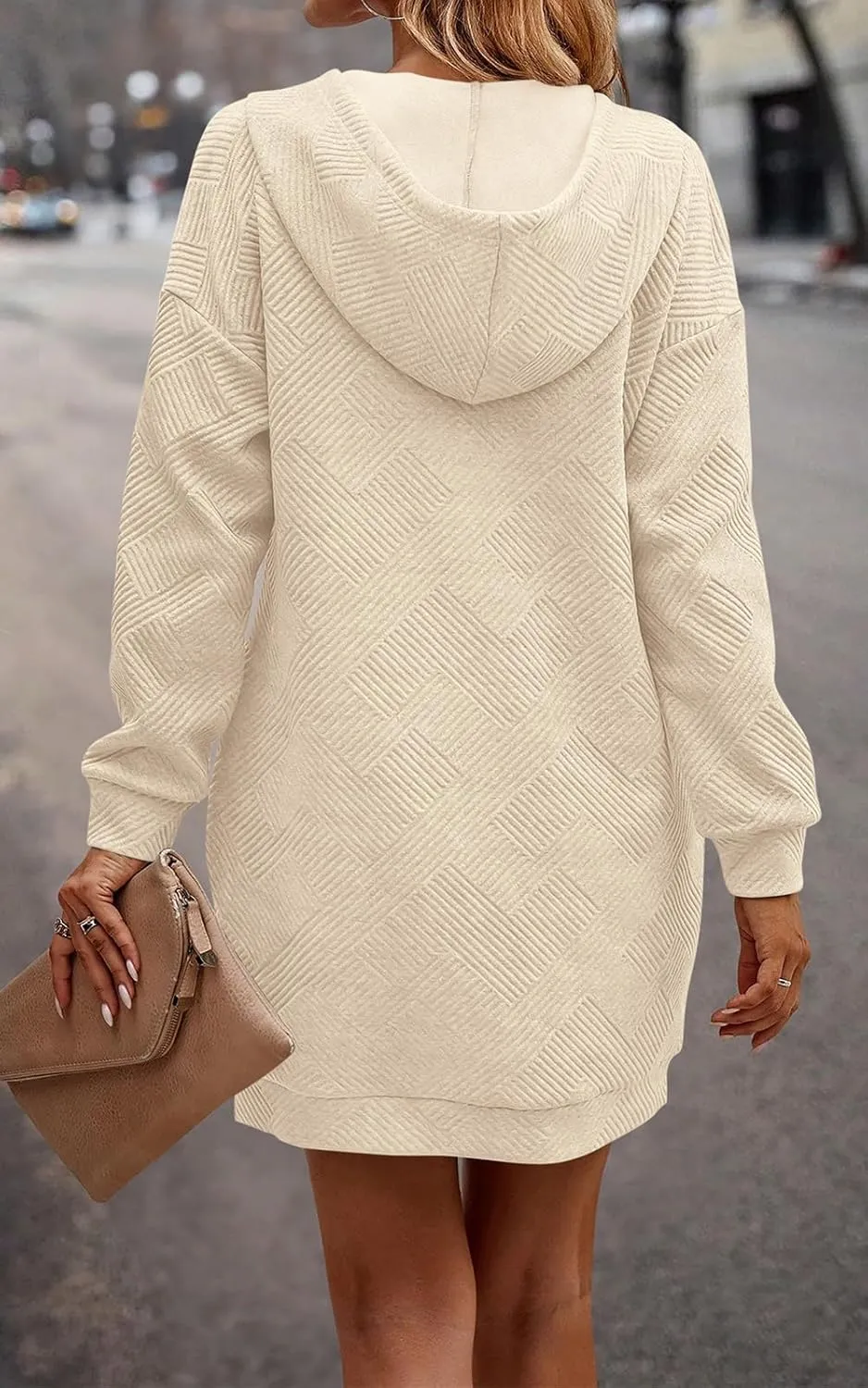 PRETTYGARDEN Long Sleeve Hoodies Dress 2024 Fall Trendy Texture Sweatshirts Outfits Button Hooded Winter Dresses with Pockets