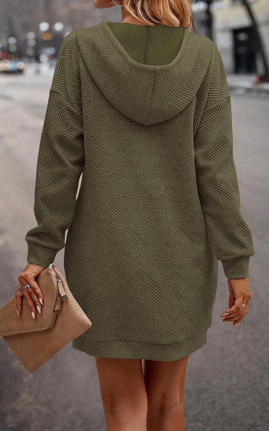 PRETTYGARDEN Long Sleeve Hoodies Dress 2024 Fall Trendy Texture Sweatshirts Outfits Button Hooded Winter Dresses with Pockets