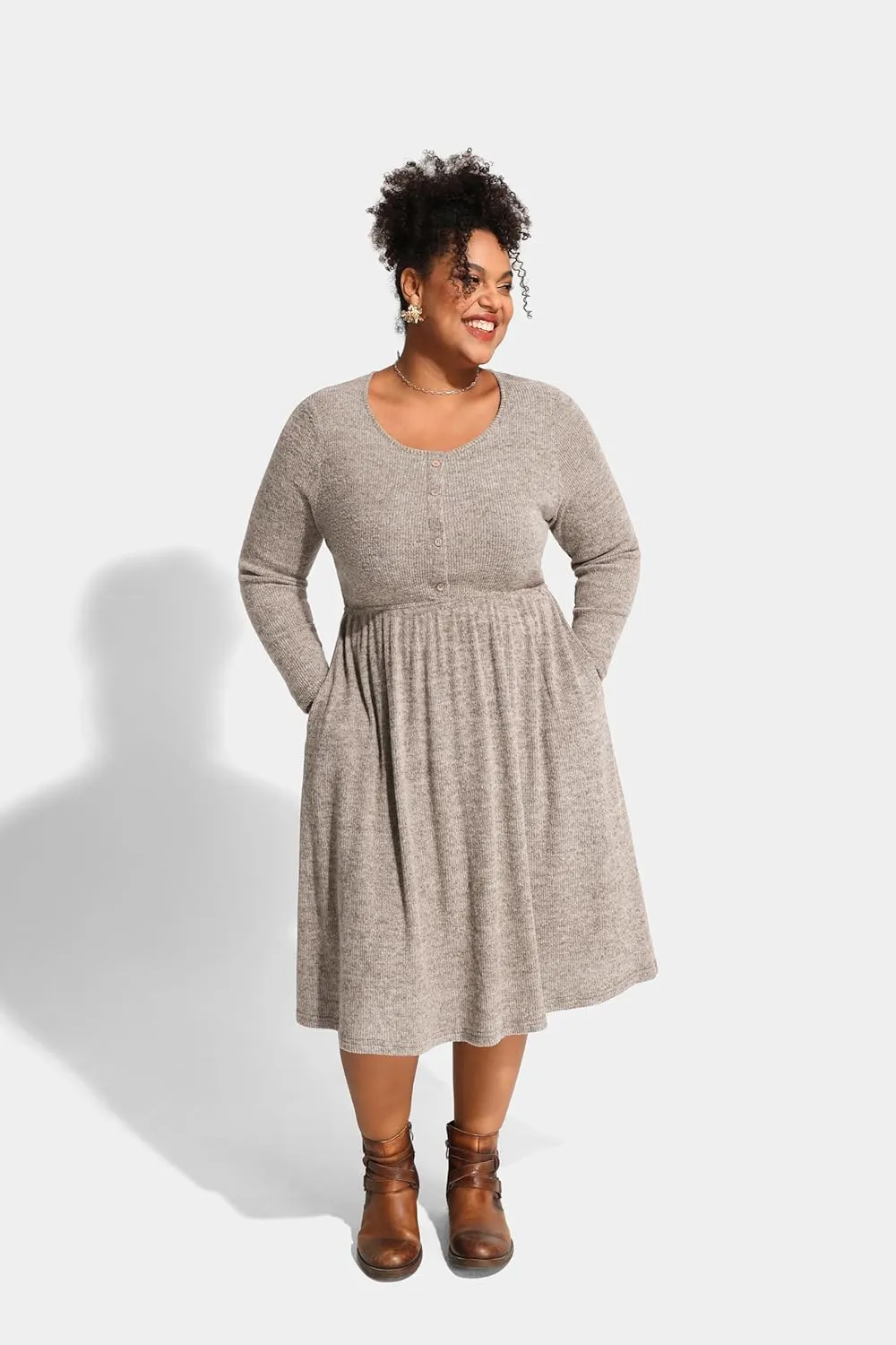 RITERA Plus Size Dresses Long Sleeve Rib Knit Dress High Waisted Womens Fall Winter Solid Color Casual Dress XL-5XL