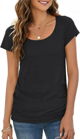 Sherosa Women's T-Shirts Long/Short Sleeve Scoop Neck Casual Tops Soft Solid Basic Tee Blouses
