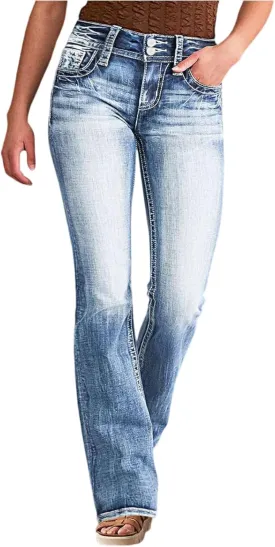 Vintage Bell Bottom Jeans for Women Low Rise Flare Wide Leg Stretchy Bootcut Jeans Distressed Wash 90S Ankle Denim Pants