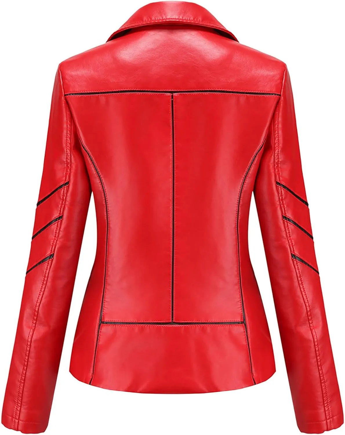 Women Faux Leather Bomber Jackets Full Zip Lapel Vintage Casual Moto Crop Coat Loose Long Sleeve Outerwear with Pockets