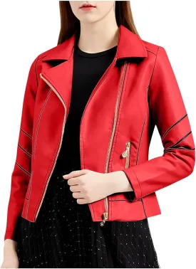 Women Faux Leather Bomber Jackets Full Zip Lapel Vintage Casual Moto Crop Coat Loose Long Sleeve Outerwear with Pockets
