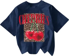 Women's Cherry Bow Graphic Tees Short Sleeve Crew Neck Summer T Shirt Tops for Women Trendy