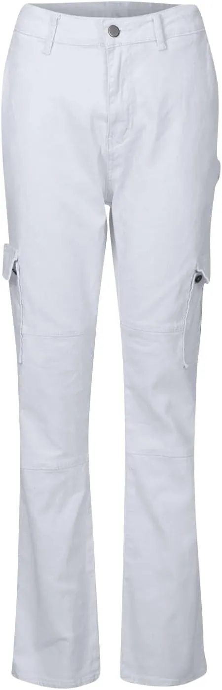 Women's Fashion Solid Color Hip High Waist Multi-Pocket Workwear Dressy Casual Jeans
